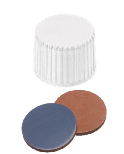[70892] neochrom Schraubkappen ND20 weiss geschl., Butyl rot/PTFE grau, 100 Stk/Pk Art.nr. 70892