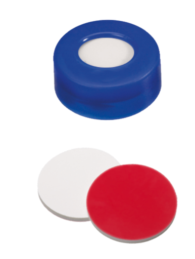 [EC1034] neochrom Schraubkappe glatt (blau), 9 mm, rotes PTFE/weisses Silikon art.nr EC1034