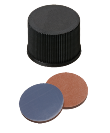[70884] neochrom® Schraubkappen ND15 geschlossen, Butyl rot/PTFE grau, Pk=100 Stk.| Art. Nr. 70884